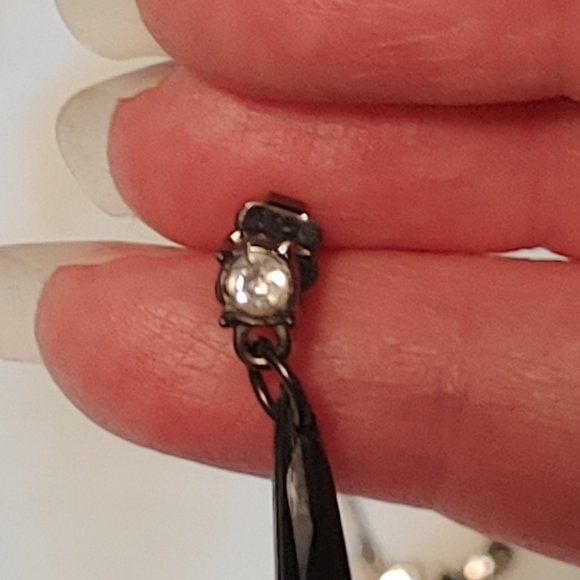 Vintage Jet Black & Rhinestone Pendant Necklace & Earring Set - Picture 5 of 6